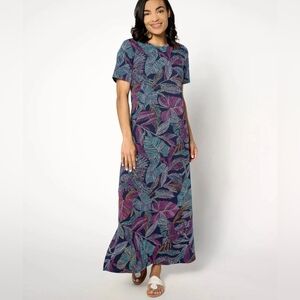 Denim & Co Beach Maxi Dress Black Geometric Print  XL QVC New No Tags Colorful